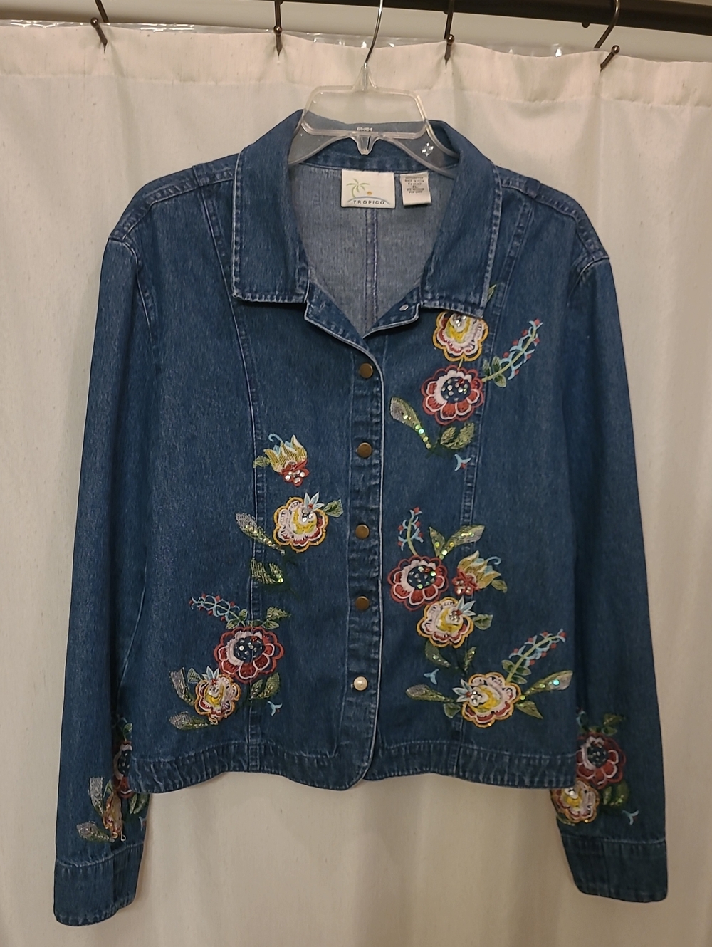 Tropical Embroidered Denim Jacket - Blue